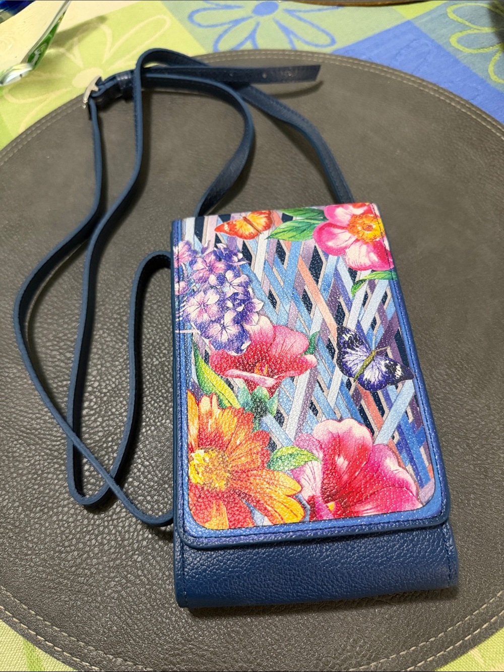 Floral Pattern Navy Crossbody Phone Bag